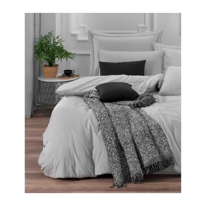 Parure de lit - 1 housse de couette 220 x 240 cm + 2 taies d'oreiller 60 x 60 cm - 65% coton, 35% polyester - Gris