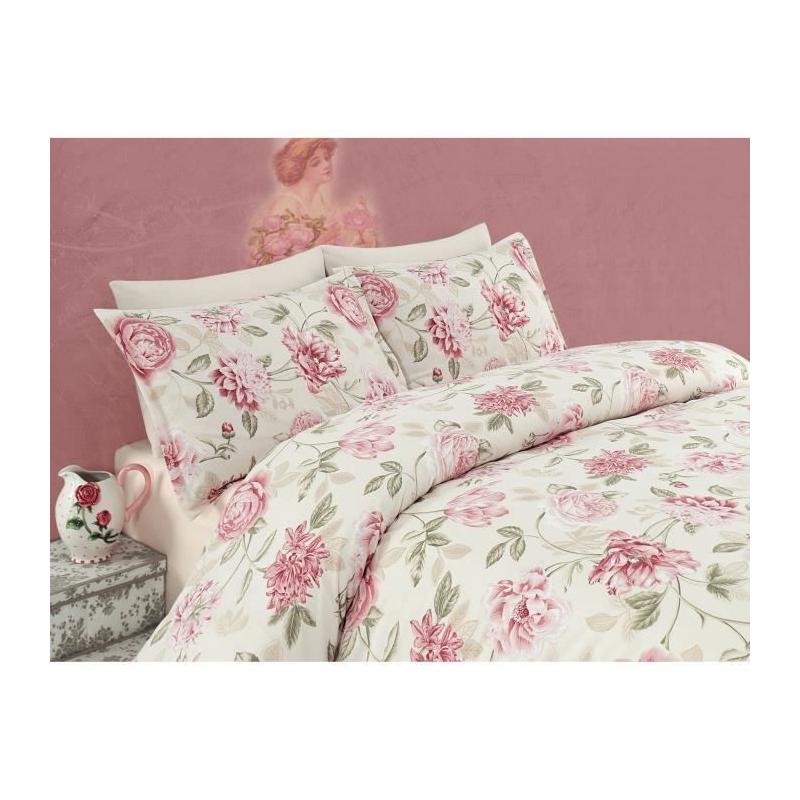 Parure de lit - 1 housse de couette 220 x 240 cm + 2 taies d'oreiller 60 x 60 cm - 65% coton, 35% polyester - Creme