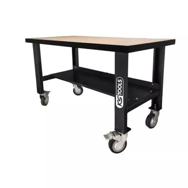 Etabli Plateau en bois - KS TOOLS - 865.0155F - L.1,50 m - Etabli mobile avec roues - 500 kg en mouvement et 700 kg en statique