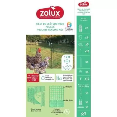 Kit clôtures pour poules ZOLUX 12m x 125 cm - Facile à installer - Idéal pour poulailler
