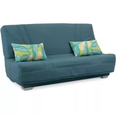 Banquette clic-clac 3 places BULTEX - Tissu bleu & Coussins Jungle Banquette clic-clac 3 places BULTEX - Tissu bleu & Coussins Jungle