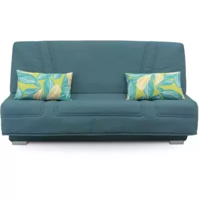 Banquette clic-clac 3 places BULTEX - Tissu bleu & Coussins Jungle Banquette clic-clac 3 places BULTEX - Tissu bleu & Coussins Jungle