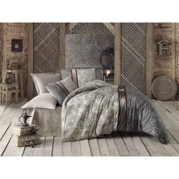 Parure de lit - 1 housse de couette 220 x 240 cm + 2 taies d'oreiller 60 x 60 cm - 65% coton, 35% polyester - Gris
