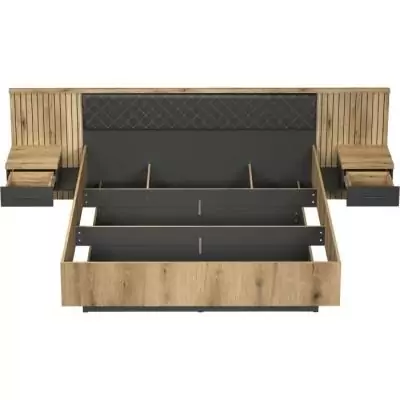 Lit avec chevets et éclairage indirect - ESTEBAN - 180x200 cm - Chêne blond / Anthracite Lit avec chevets et éclairage indirect - ESTEBAN - 180x200 cm - Chêne blond / Anthracite