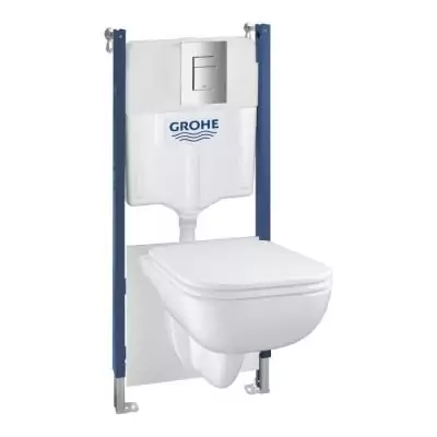 Pack WC suspendu GROHE 5 en 1 - Blanc - 1.13m - Céramique - Cuvette + abattant + plaque + supports