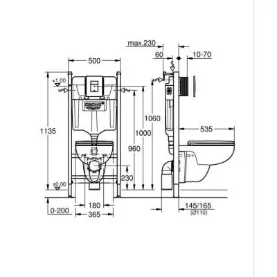Pack WC suspendu GROHE 5 en 1 - Blanc - 1.13m - Céramique - Cuvette + abattant + plaque + supports