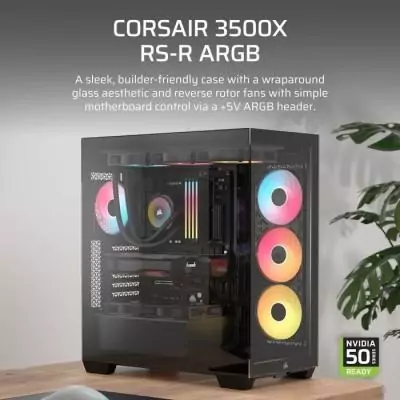 Boitier PC - CORSAIR - 3500X RSR ARGB Tempered Glass Mid-Tower - 3 ventilateurs ARGB a rotor inversé - Noir Boitier PC - CORSAIR - 3500X RSR ARGB Tempered Glass Mid-Tower - 3 ventilateurs ARGB a rotor inversé - Noir