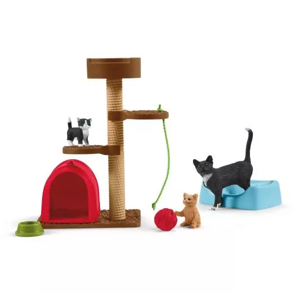 Coffret Aire de jeu pour chats adorables, figurines d'animaux avec chats, pour enfants des 3 ans, Schleich 42501 Farm World
