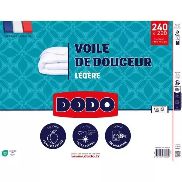 DODO - Couette ultra légere 100 g/m² - VOILE DE DOUCEUR - 220 x 240 cm - Blanc