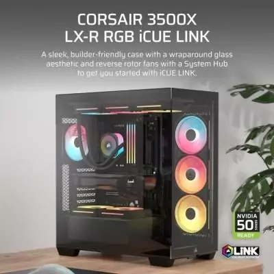 Boitier PC - CORSAIR - 3500X LXR LINK Tempered Glass Mid-Tower - 3 ventilateurs RGB a rotor inversé - Noir Boitier PC - CORSAIR - 3500X LXR LINK Tempered Glass Mid-Tower - 3 ventilateurs RGB a rotor inversé - Noir