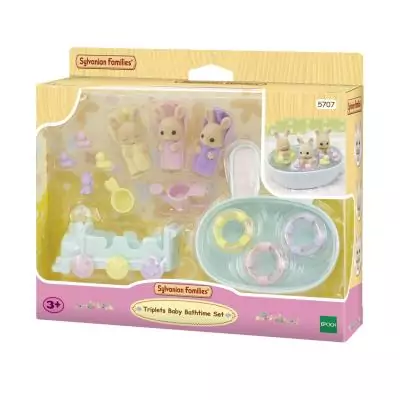 Sylvanian Families Les triplés Lapin Crème et accessoires de bain