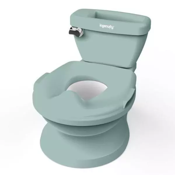 INGENUITY Mini Toilette enfant avec Réducteur de Toilette inclus, Chasse d'eau musicale et rangement lingette intégré Vert