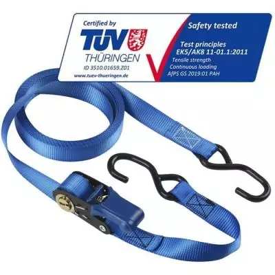 Kit de 4 sangles d'arrimage MASTER LOCK - Avec crochets et cliquet - 5m x 25mm - Bleu Kit de 4 sangles d'arrimage MASTER LOCK - Avec crochets et cliquet - 5m x 25mm - Bleu