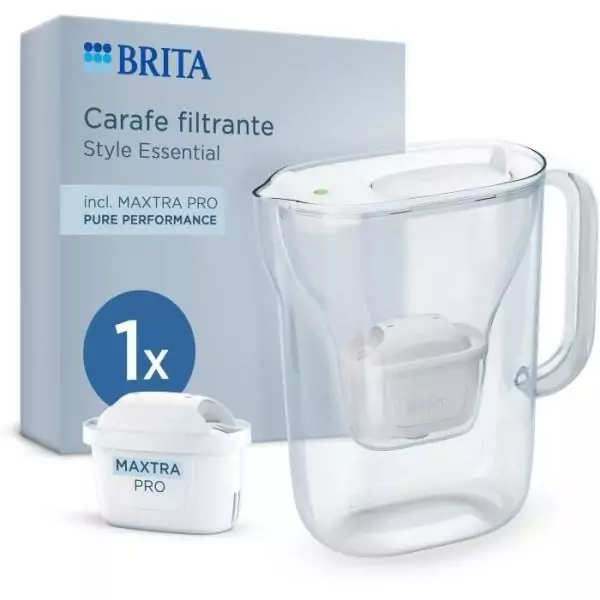 Carafe filtrante BRITA - Style Essential Blanche - Capacité 2,4L dont 1,4L d'eau filtrée - 1 filtre Maxtra Pro Pure performanc