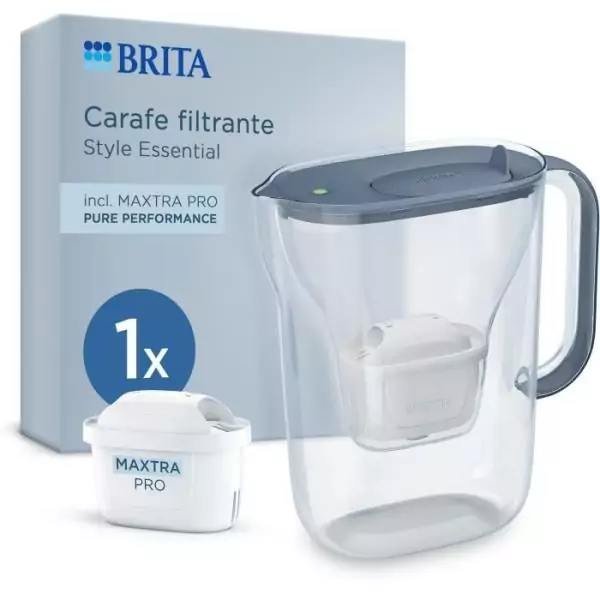 Carafe filtrante BRITA - Style Essential Bleu minéral - Capacité 2,4L dont 1,4L d'eau filtrée - 1 filtre Maxtra Pro Pure perf