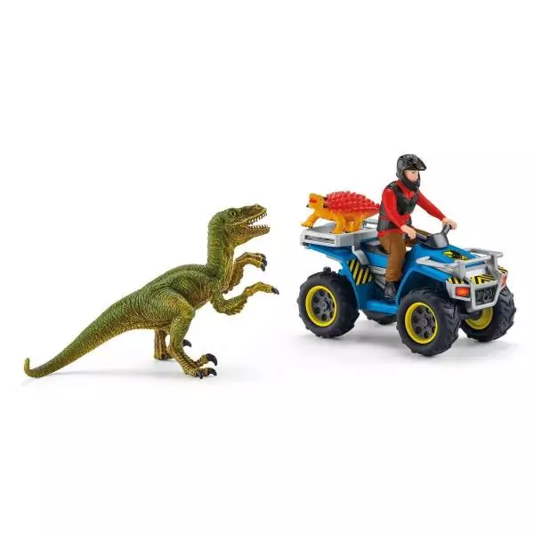 Fuite sur quad face au vélociraptor - Ensemble de Jouets Préhistoriques de 5 Pieces pour Garçons et Filles a Partir de 4 ans