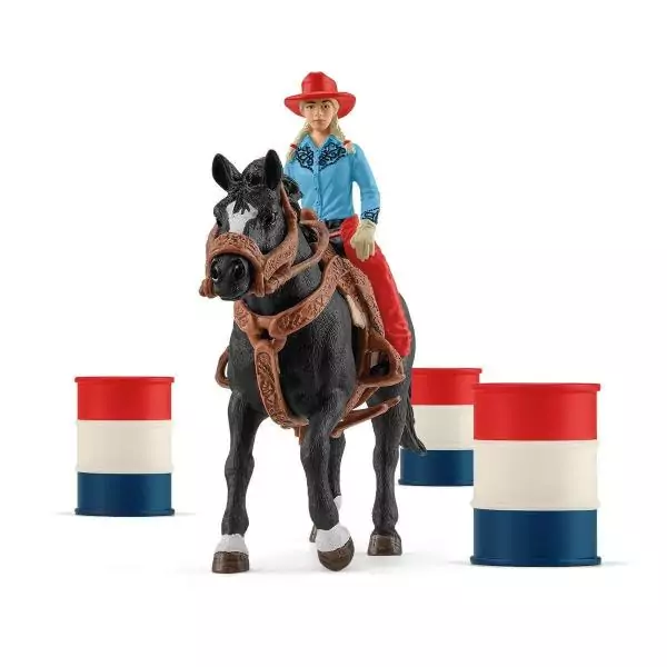 Figurine Cowgirl et Tonneaux de Racing, avec figurine et cheval, Schleich 42576 Farm World
