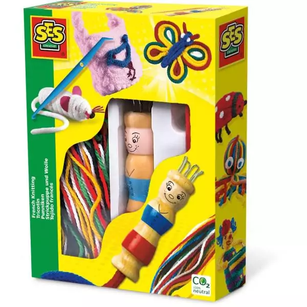 SES Creative - Tricotin - Kit Tricotin Enfant - Activité Manuelle Loisir Créatif-Poupée Tricotin en Bois - Outil de Tissage -