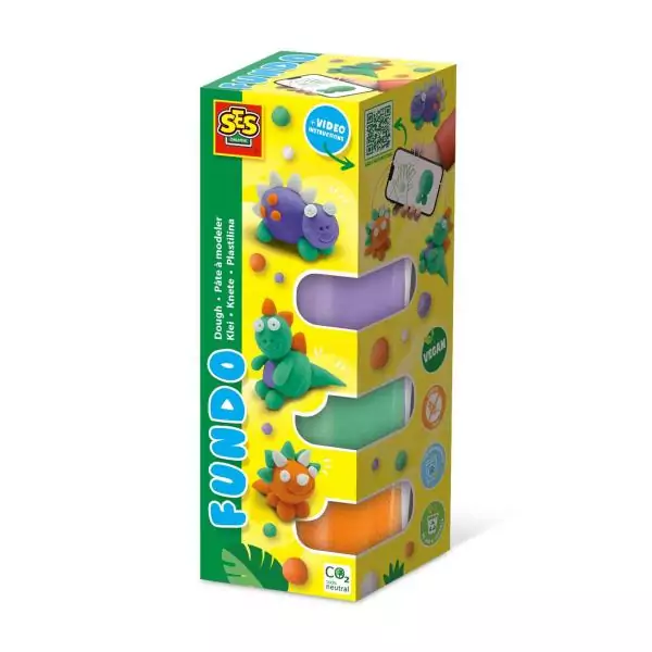 Pâte a modeler FunDo - Dinosaures (3x90gr-1x40gr) - SES CREATIVE - Interactive pour les jeunes enfants.