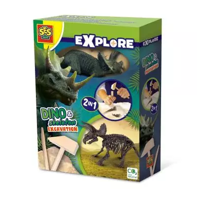 SES Creative Explore Recherche ton dinosaures et de squelettes 2 en 1 - Tricératops