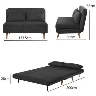 Banquette BZ 2 places en velours noir - 130 x 90 x 81 cm