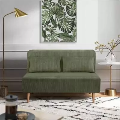 Banquette BZ 2 places en velours côtelé Vert - 130 x 90 x 81 cm