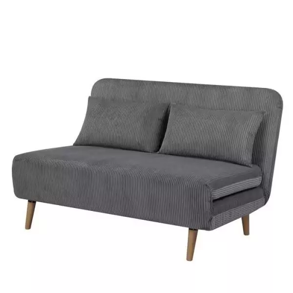 Banquette BZ - 2 places - Tissu velours côtelé Gris clair - 130 x 90 x 81 cm - DEPLO