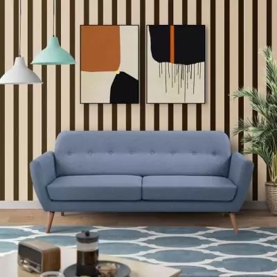 Canapé 3 places LILLY - Tissu Bleu clair - Confortable et élégant
