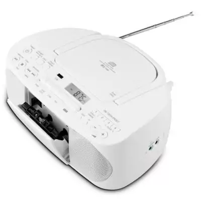 Radio CD K7 MEDION FM 2x3W RMS Blanc - Écoutez vos morceaux préférés en toute simplicité!