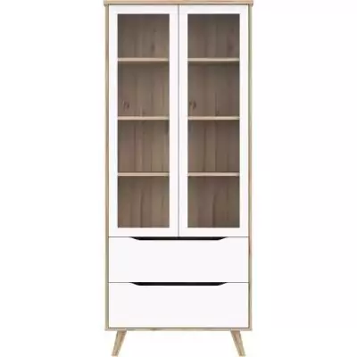 Vitrine VANKKA 2 portes vitrées chêne/blanc mat - élégante et pratique