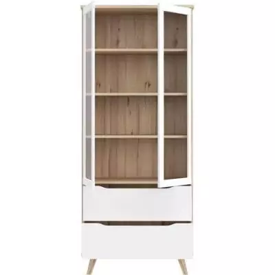 Vitrine VANKKA 2 portes vitrées chêne/blanc mat - élégante et pratique