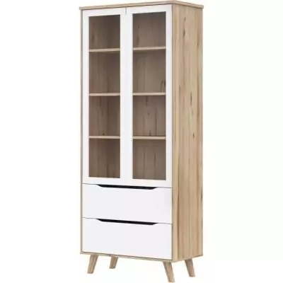 Vitrine VANKKA 2 portes vitrées chêne/blanc mat - élégante et pratique