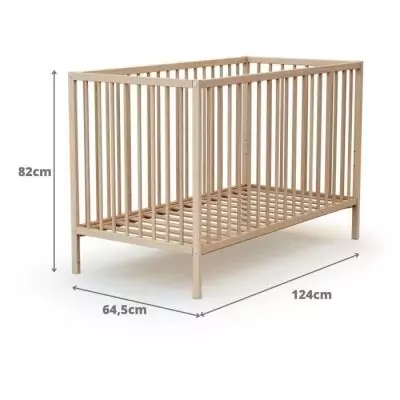 Lit bébé 60 x 120 cm WEBABY ONE - Hêtre brut