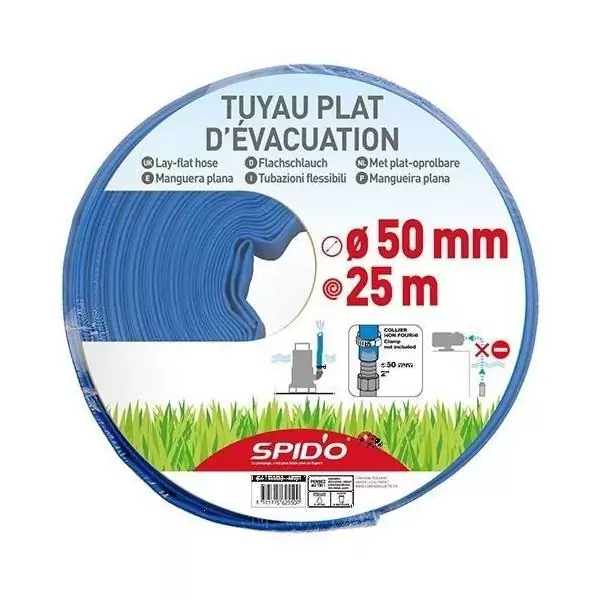 Tuyau plat d'évacuation - SPIDO - 25 m - Ø 50 mm - 4 bars