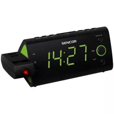 Radio-réveil SENCOR SRC 330 GN: Ecran LED vert, Tuner FM, Projection heure - Noir