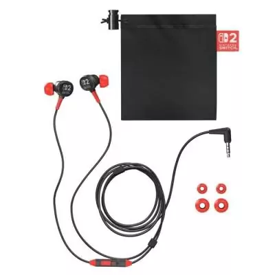 Écouteurs filaires Power A pour Nintendo Switch 2 en noir et rouge