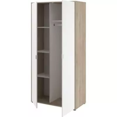 Armoire de chambre AALBORG - Design contemporain - Blanc / Chêne - 2 portes