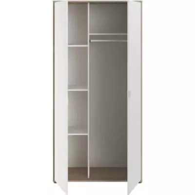 Armoire de chambre AALBORG - Design contemporain - Blanc / Chêne - 2 portes