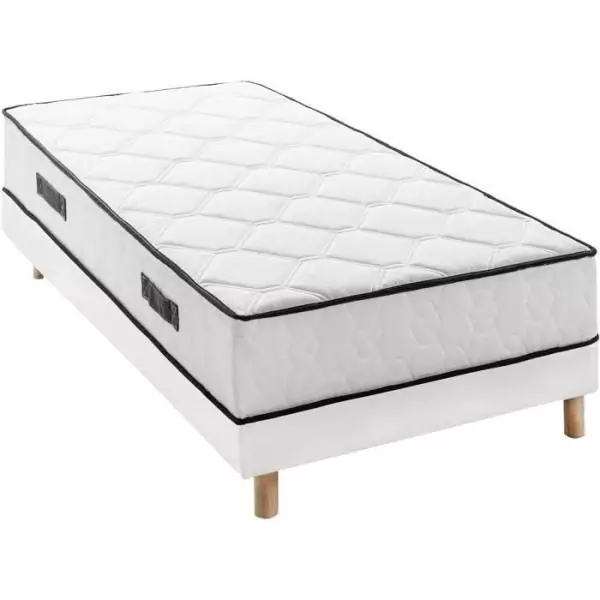 Ensemble matelas sommier 90 x 200 cm Hauteur 27 cm - ressorts ensachés - 7 zones - réversible - fabriqué en Belgique - DEKO D