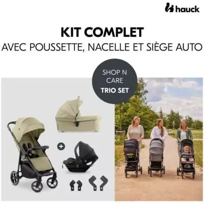 HAUK Shop N Care Trio: Poussette, Nacelle, Siège auto - Pack Voyage 3-en-1