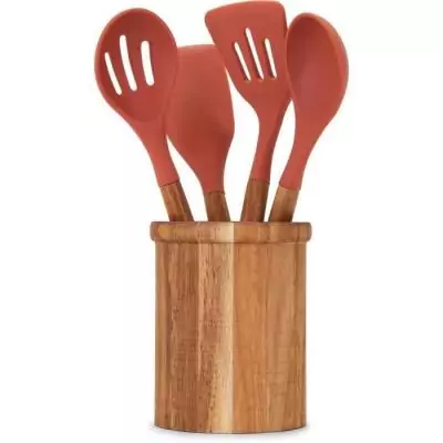 Set de 4 ustensiles de cuisine en acacia FSC et silicone - POT A EPICES