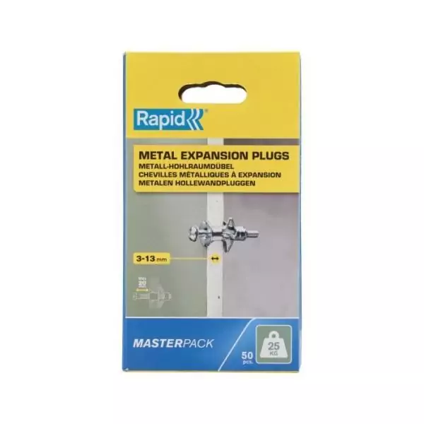 Chevilles a Expansion - RAPID - Métal pour Cloison Plâtre 3-13mm - Lot 50 - Charge Max 25 kg - (5001560)