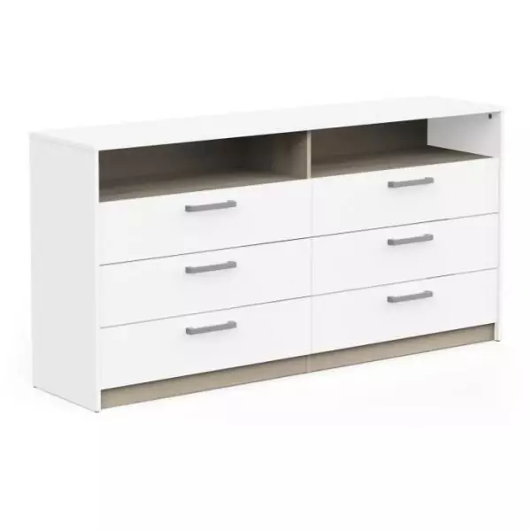 Commode - WATSON - 6 tiroirs - Chene Kronberg / Blanc mat - 162,7 x 39,5 x 81,1 cm - DEMEYERE