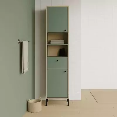 Colonne ELISA : Rangement stylé en vert et chêne