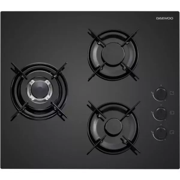 Plaque de cuisson a gaz - DAEWOO - 3 foyers - 60 cm - BH6GKR21BNL - Noir