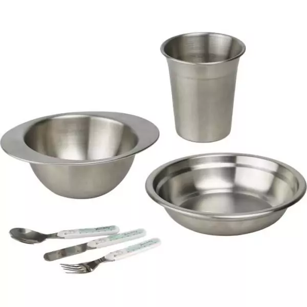 Pack repas - THERMOBABY - Inox - Gobelet, Bol, Assiette creuse, Set de couverts
