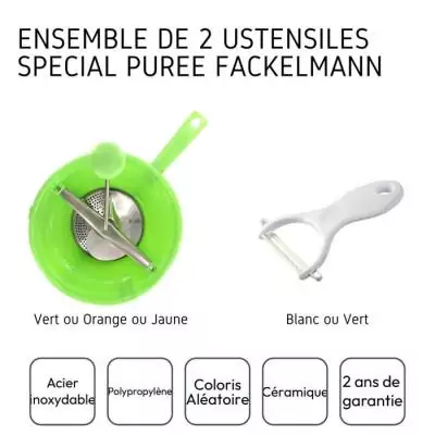 Ensemble 2 ustensiles purée: éplucheur et moulin - FACKELMANN