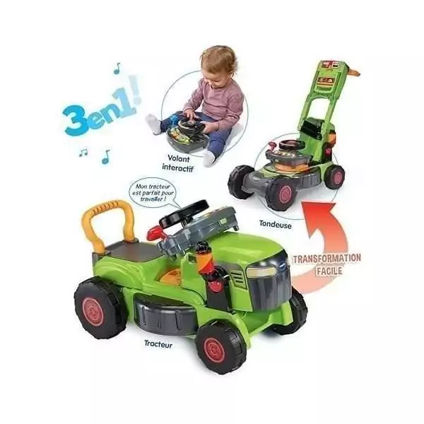 VTECH BABY - SUPER TRACTEUR MAGI TONDEUSE Evolutif 3 en 1 - VERT - Multicolore