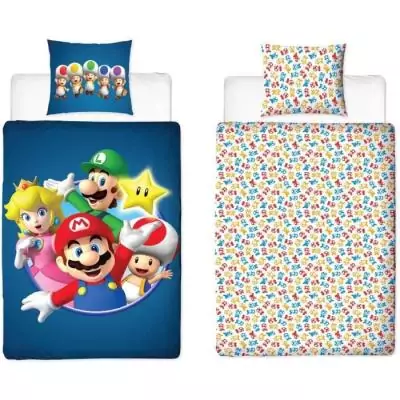 Parure de lit réversible MARIO BROS - Microfibre - 1 housse de couette 140x200cm + 1 taie 63x63cm