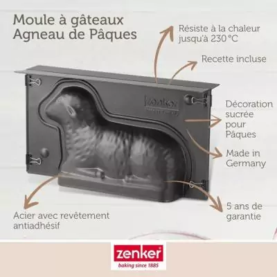 Lot de 2 moules à gâteaux 3D ZENKER - Forme agneau pascal - 900 ml